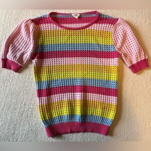 BiBi crocheted striped sweater, pink orange. Women’s size medium